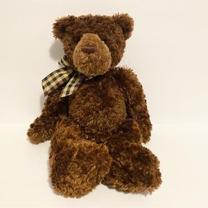 Gund Bogie Bear Brown Plush Stuffed Animal Toy 11” Plaid Bow Chocolate Floppy